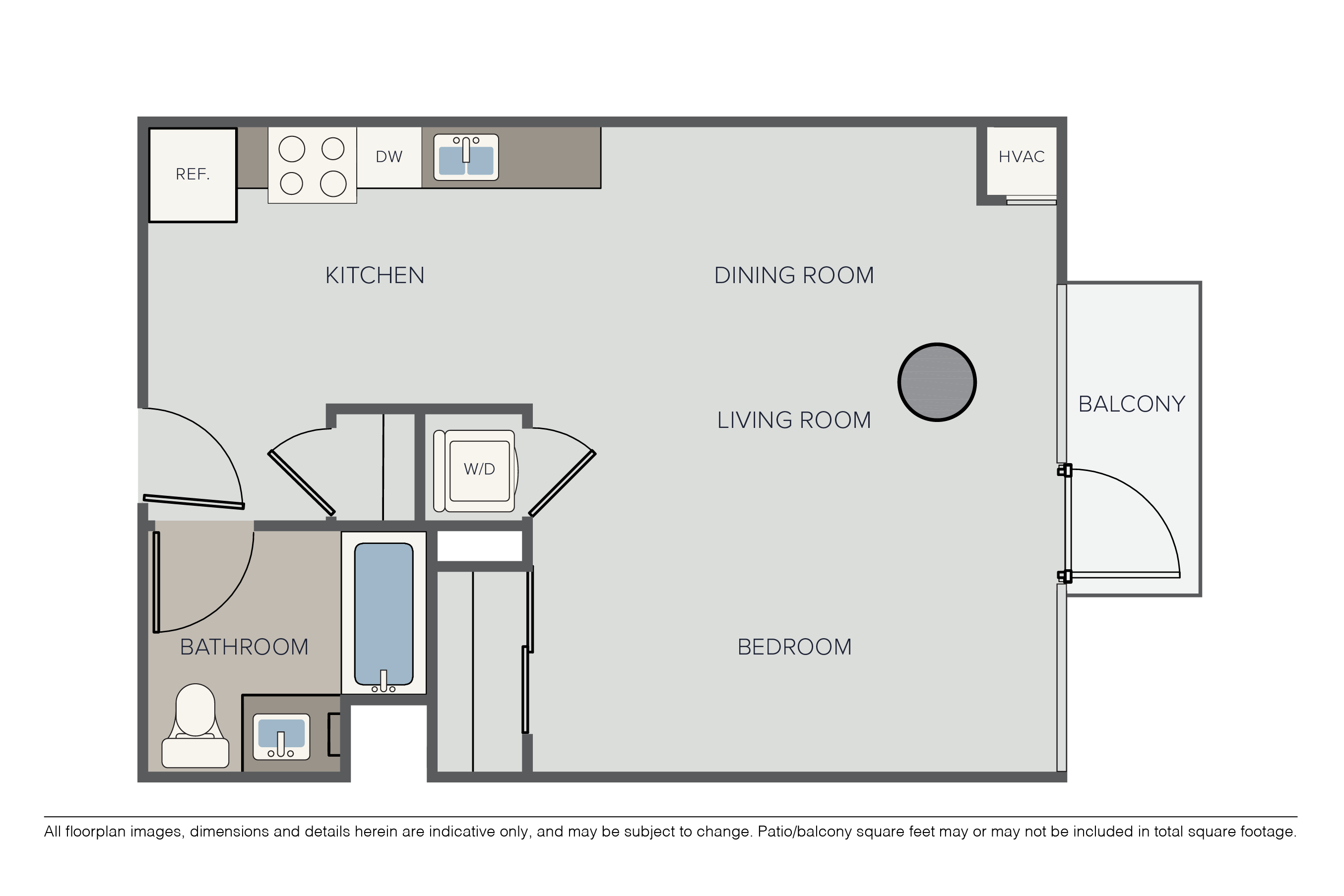 Floor plan for studio, 1 bath, 592 sqft